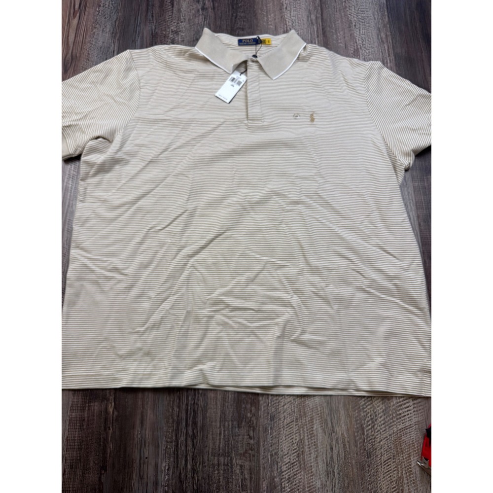 Polo Ralph Lauren Mens 4XB Beige White Striped Short Sleeve Polo Shirt NWT